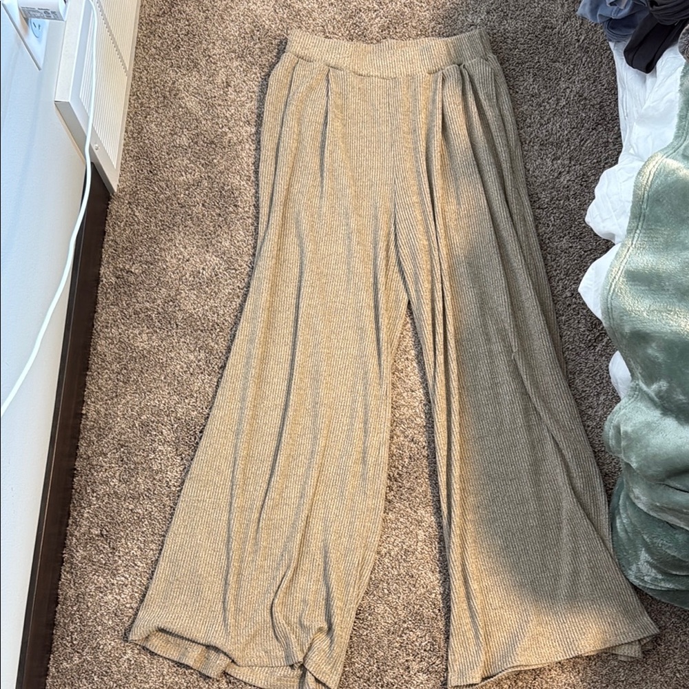 Wide-Leg Ribbed Knit Pants and Ribbed Top